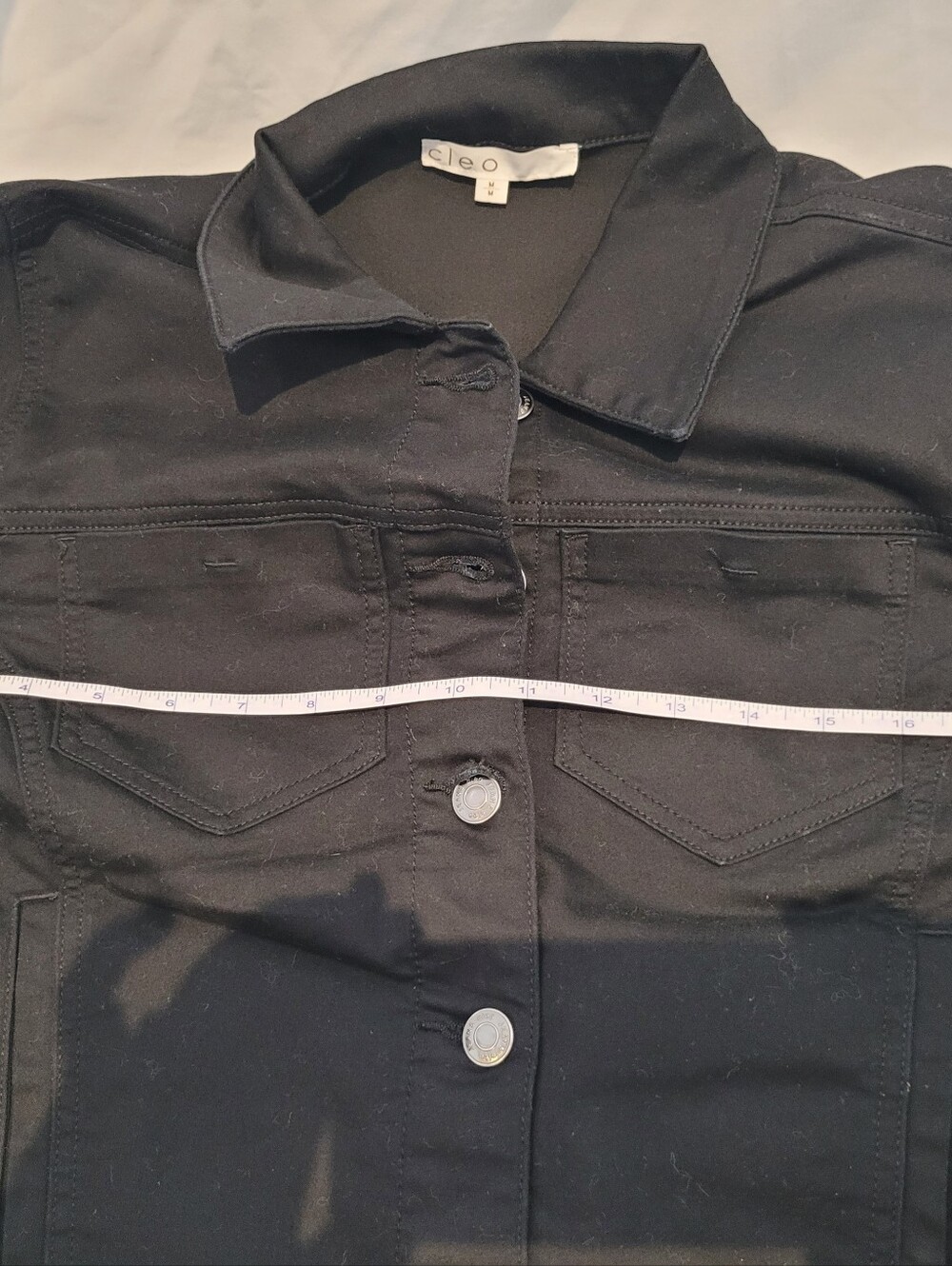 Cleo Black Cropped Button-Front Jean Jacket.Strech Size Medium - Picture 10 of 13